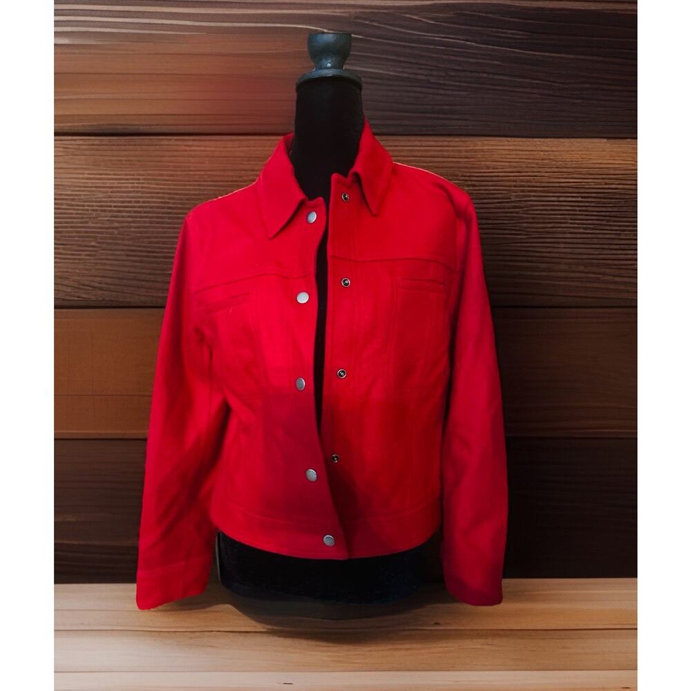 Express World Brand Women’s Red Wool Jacket Size 9/10 Snaps Fall